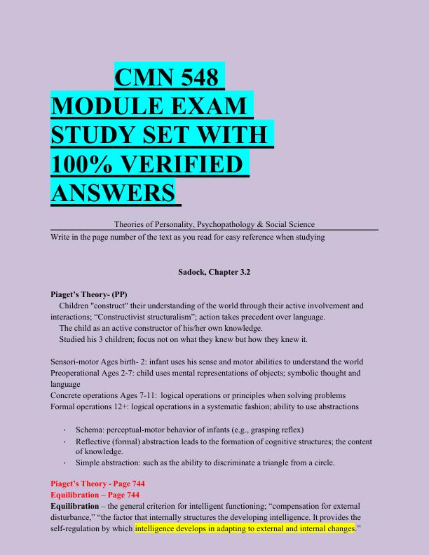CMN 548  MODULE EXAM  STUDY SET WITH  100% VERIFIED  ANSWERS 