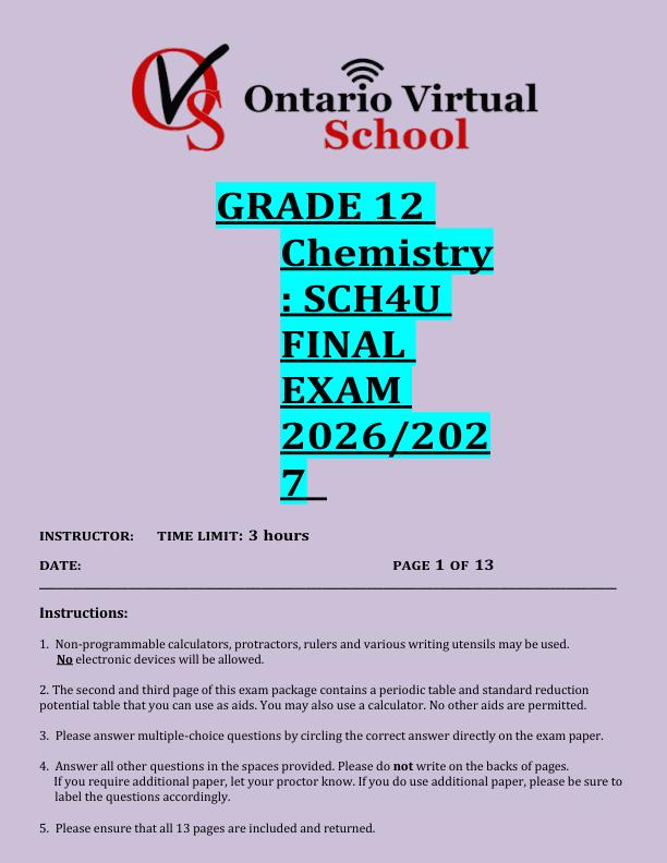 mobile-preview-GRADE 12  Chemistry : SCH4U  FINAL  EXAM  2026/202 7 