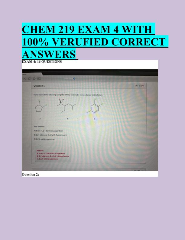 mobile-preview-CHEM 219 EXAM 4 WITH  100% VERIFIED CORRECT  ANSWERS 