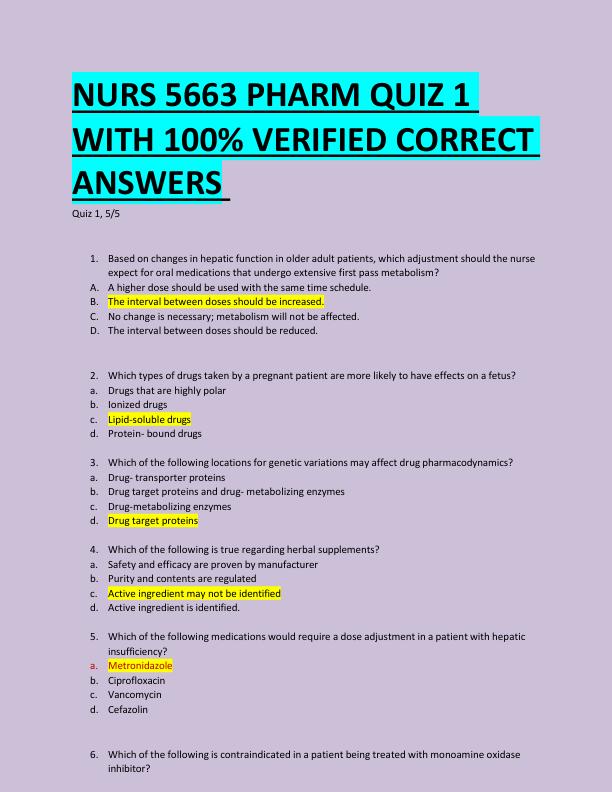 mobile-preview-NURS 5663 PHARM QUIZ 1  WITH 100% VERIFIED CORRECT  ANSWERS 