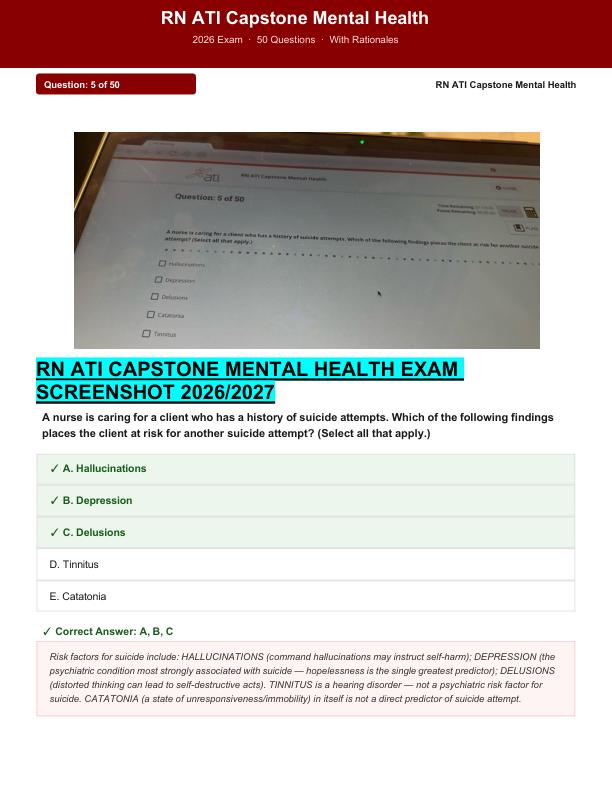 RN ATI CAPSTONE MENTAL HEALTH EXAM  SCREENSHOTS 2026/2027 