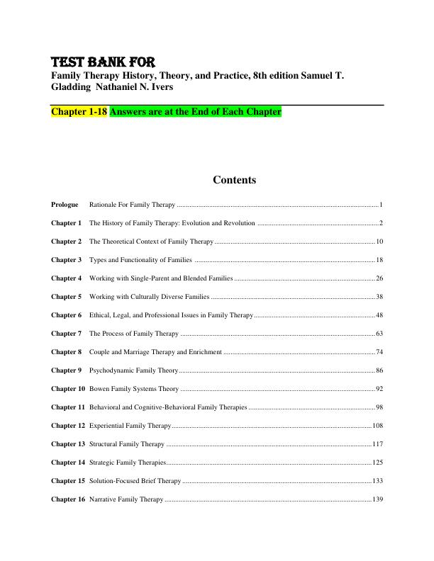 Test Bank for Family Therapy History, Theory, and Practice, 8th edition Samuel T. Gladding  Nathaniel N. Ivers