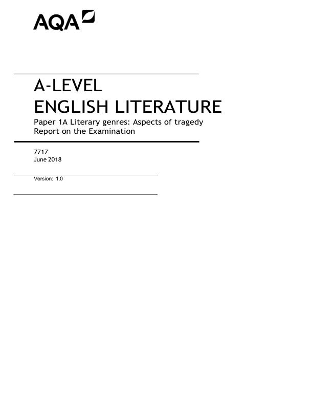 AQA A-LEVEL ENGLISH LITERATURE Paper 1A Literary genres examiner comment