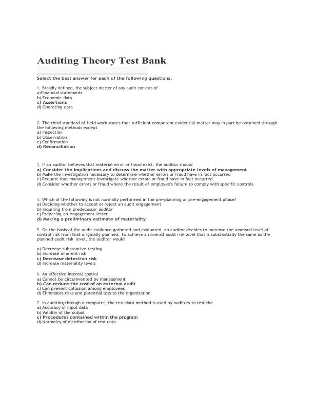 Auditing Theory Test Bank