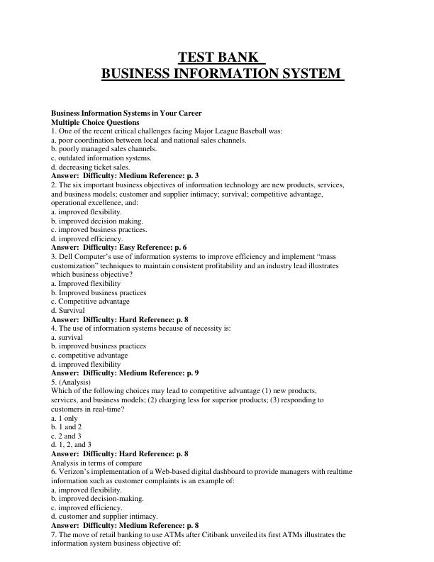 Business Information Systems Test Bank | Chapters 1-12 | Complete Questions & Answers A+ Exam Prep Guide