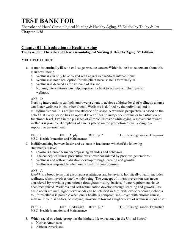 Ebersole and Hess’ Gerontological Nursing & Healthy Aging 5th Edition Test Bank by Touhy & Jett Chapters 1–28 (Complete Full Coverage) Questions & Answers A+ Exam Prep Guide
