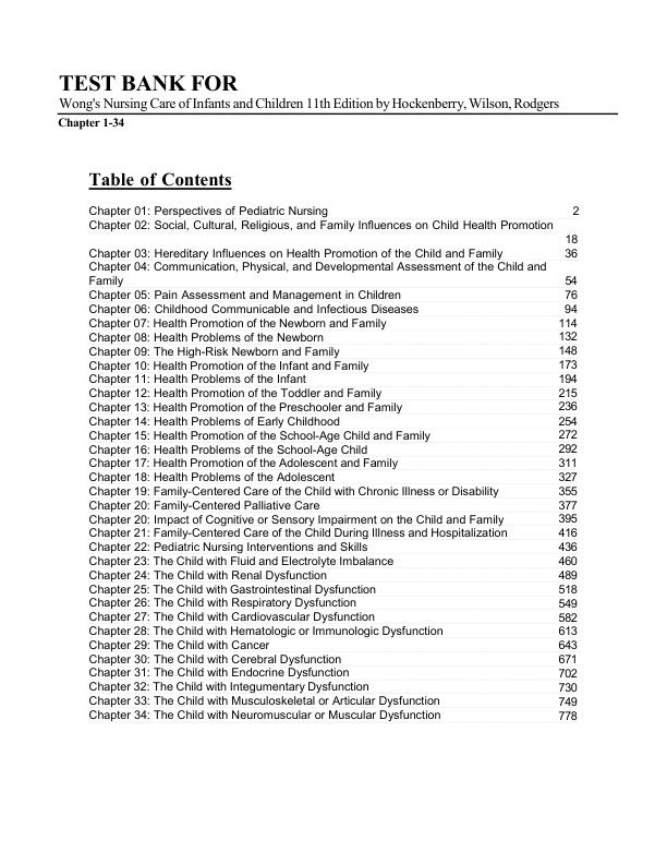 mobile-preview-Test Bank For Wong's Nursing Care of Infants and Children 11th Edition by Hockenberry, Wilson, Rodgers | Chapter 1-34 | Complete100% Guide A+