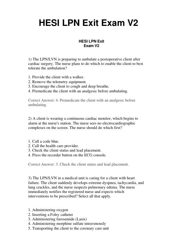 HESI LPN Exit Exam V2 (Complete 100%A+ Guide)