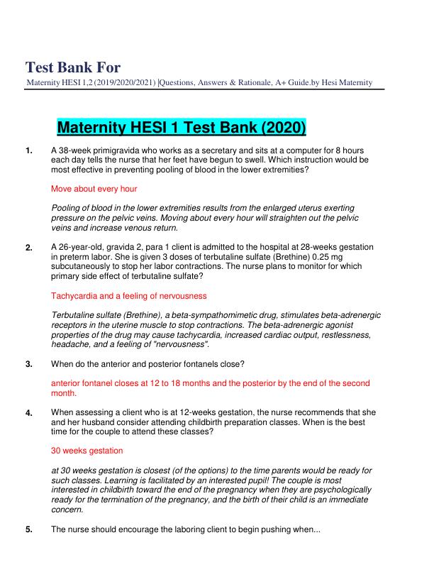 Hesi Maternity Test Bank (Complete 100%A+ Guide)