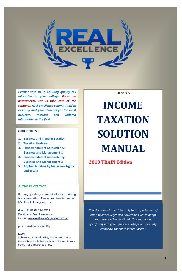 INCOME TAXATION SOLUTION MANUAL Chapter 1-15 (Complete 100%A+ Guide)