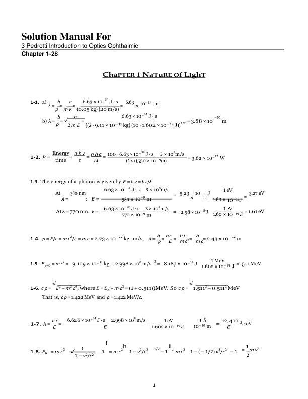 mobile-preview-Solution Manual For 3 Pedrotti Introduction to Optics Ophthalmic Chapter 1-28 | (Complete 100%A+ Guide)