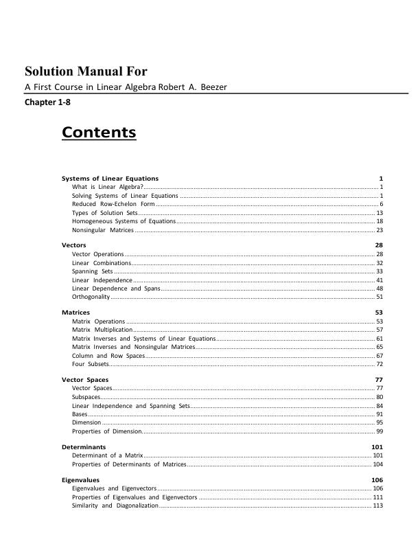 Solution Manual For A First Course in Linear Algebra Robert A. Beezer Chapter 1-8 | (Complete 100%A+ Guide)