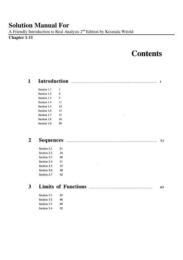 Solution Manual For A Friendly Introduction to Real Analysis 2nd Edition by Kosmala Witold Chapter 1-11 | (Complete 100%A+ Guide)