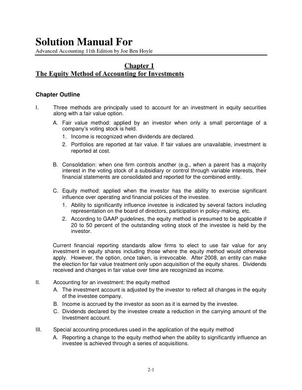 Solution Manual For Advanced Accounting 11th Edition by Joe Ben Hoyle Thomas schaefer Timothy Doupnik | Chapter 1-19