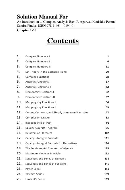 Solution Manual For An Introduction to Complex Analysis 2011th Edition by Ravi P. Agarwal Kanishka Perera Sandra Pinelas | ISBN 978-1-4614-0194-0 Chapter 1-50