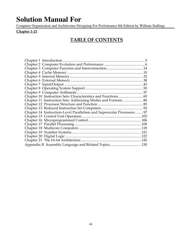 Solution Manual For Computer Organization and Architecture Designing For Performance 8th Edition by William Stallings | Chapter 1-21 (Complete 100%A+ Guide)