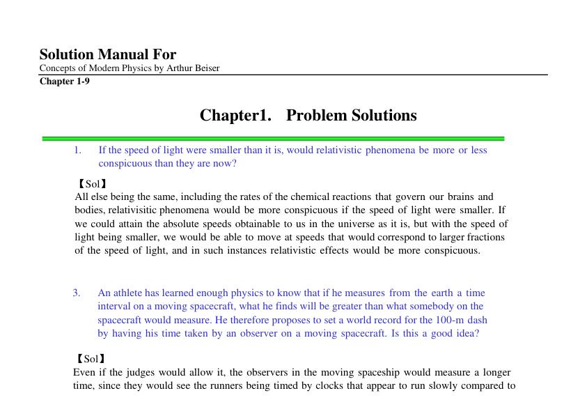 Solution Manual For Concepts of Modern Physics by Arthur Beiser Chapter 1-9 | (Complete 100%A+ Guide)