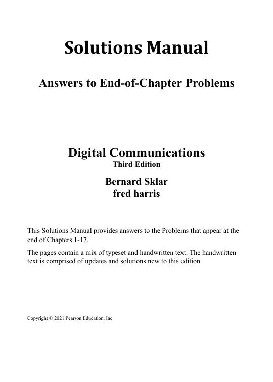 Solution Manual For Digital Communications Fundamentals and Applications, 3rd Edition by Bernard Sklar Fredric J. Harris | Chapter 1-17