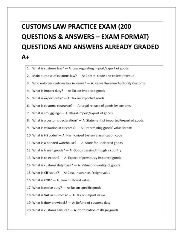 CUSTOMS LAW PRACTICE EXAM