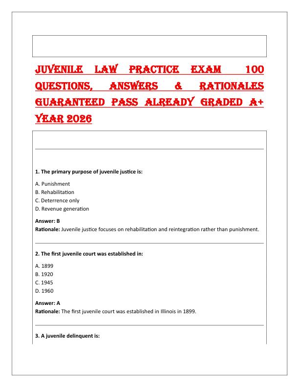 JUVENILE LAW PRACTICE EXAM  100 Questions