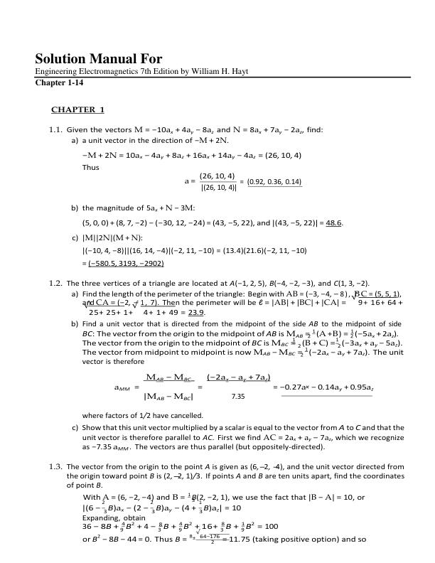 mobile-preview-Solution Manual For Engineering Electromagnetics 7th Edition by William H. Hayt | Chapter 1-14