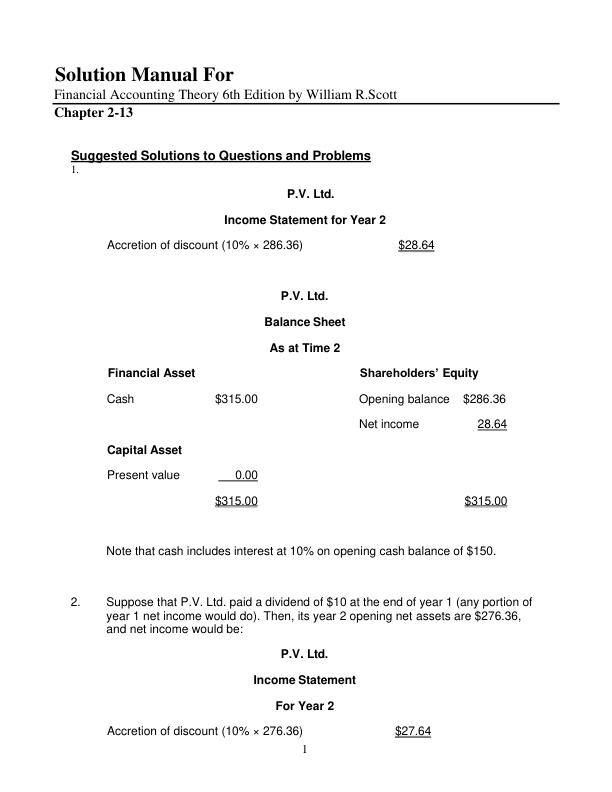 Solution Manual For Financial Accounting Theory, 6th Edition by William R.Scott | Chapter 2-13