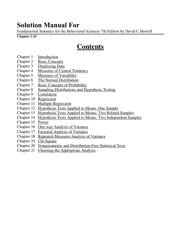 Solution Manual For Fundamental Statistics for the Behavioral Sciences 7th Edition by David C.Howell Chapter 1-21 | (Complete 100% A+ Guide)
