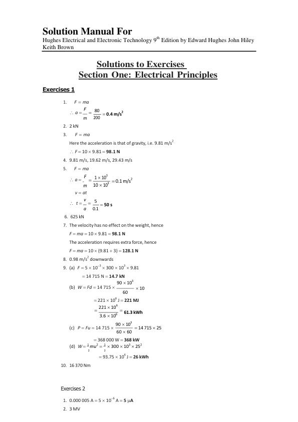 Solution Manual For Hughes Electrical and Electronic Technology 9th Edition by Edward Hughes John Hiley Keith Brown | (Complete 100% A+ Guide)