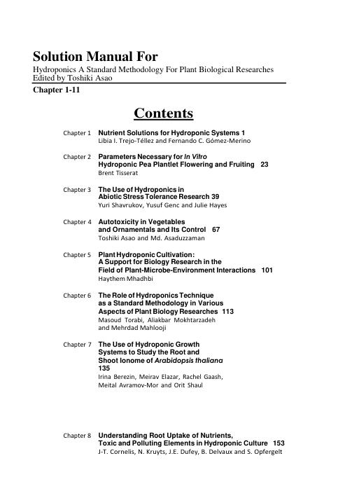 Solution Manual For Hydroponics A Standard Methodology For Plant Biological Researches Edited by Toshiki Asao | (Complete 100% A+ Guide)