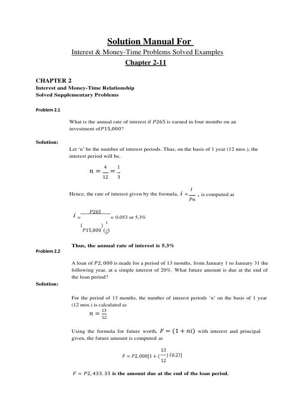 Solution Manual For Interest & Money-Time Problems Solved Examples | Chapter 2-11 (Complete 100% A+Guide)