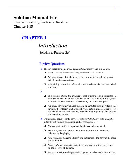 Solution Manual For Information Security Practice Set Solutions Chapter 1-18 | (Complete 100% A+Guide)