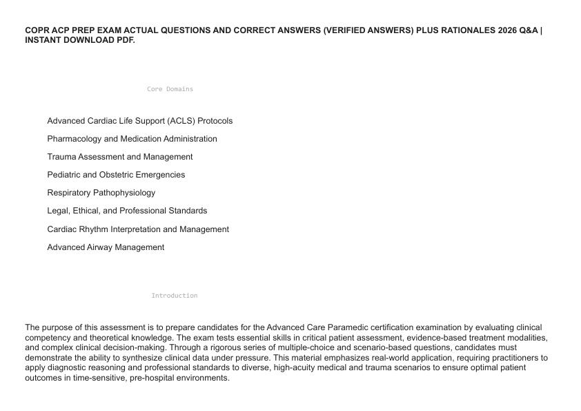 COPR ACP PREP EXAM ACTUAL QUESTIONS AND CORRECT ANSWERS (VERIFIED ANSWERS) PLUS RATIONALES 2026 Q&A