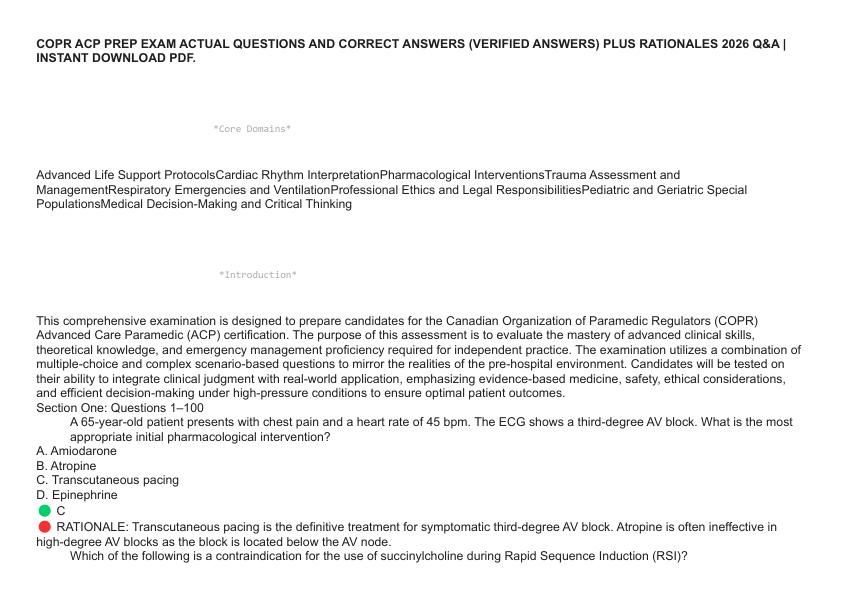 COPR ACP PREP EXAM ACTUAL QUESTIONS AND CORRECT ANSWERS (