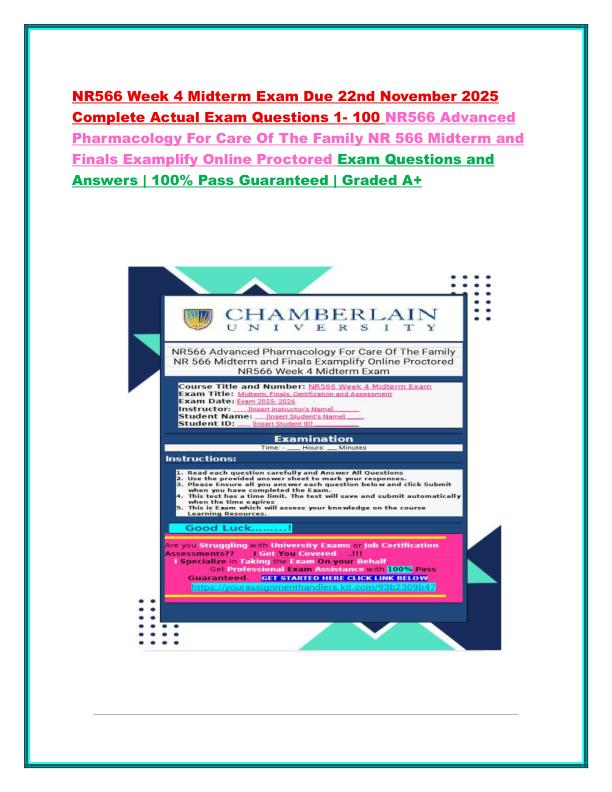 NR566 Week 4 Midterm Exam Due 22nd November 2025 Complete Actual Exam Questions 1