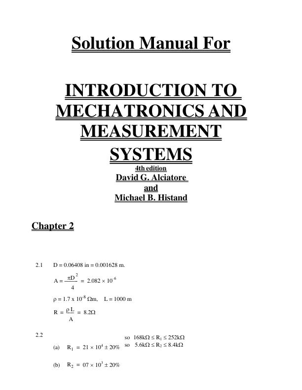 Solution Manual For Introduction to Mechatronics and Measurement Systems 4th Edition BY David G. Alciatore and Michael B. Histand | Chapter 2-11