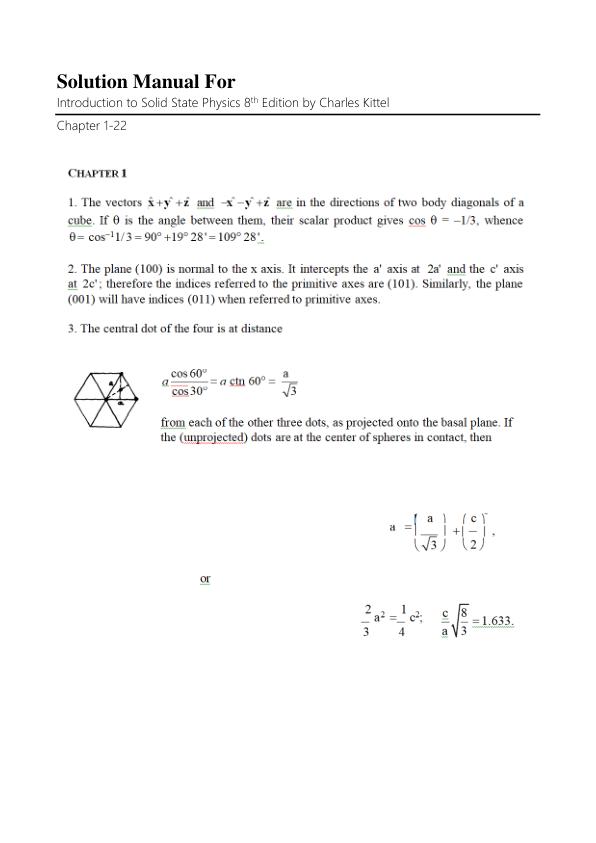 Solution Manual For Introduction to Solid State Physics 8th Edition by Charles Kittel | Chapter 1-22