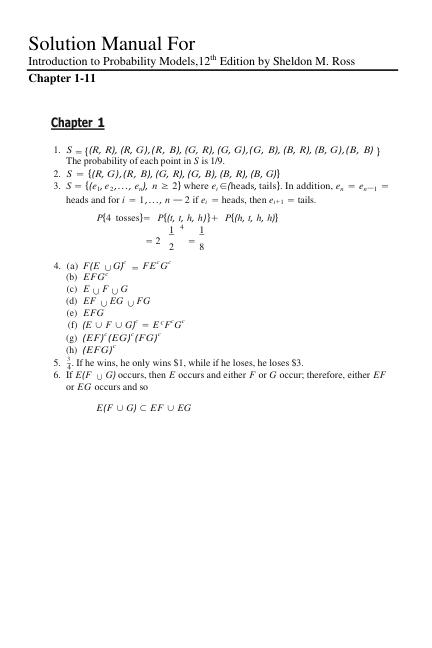 Solution Manual For Introduction to Probability Models,12th Edition by Sheldon M. Ross | Chapter 1-11
