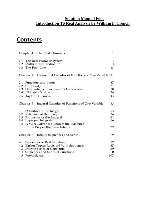 Solution Manual For Introduction To Real Analysis by William F. Trench