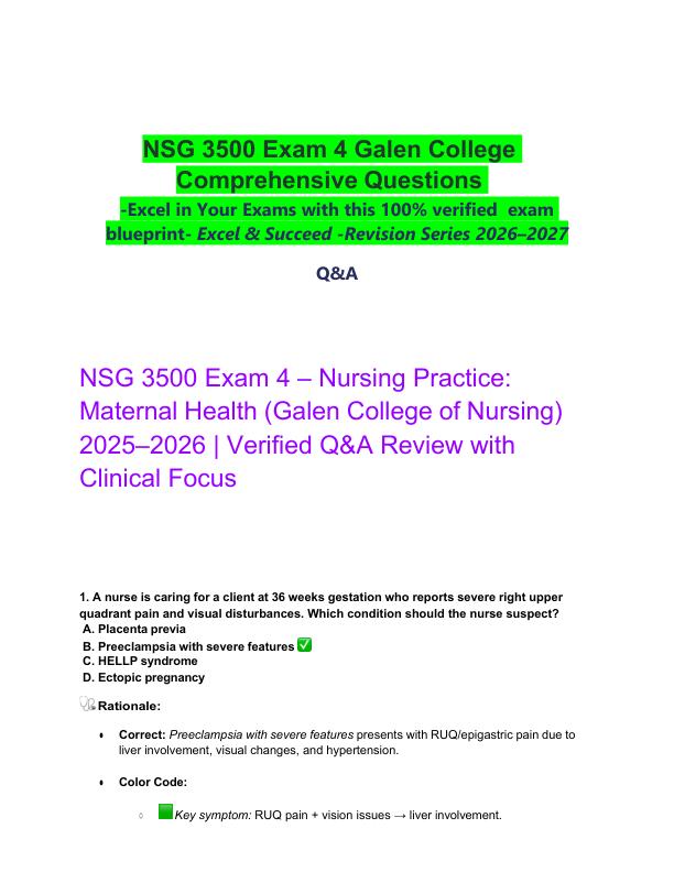 _   NSG 3500 Exam 4 Galen College Comprehensive Questions   -Excel in Your Exams with this 100% verified  exam blueprint- Excel & Succeed -Revision Series 2026–2027  