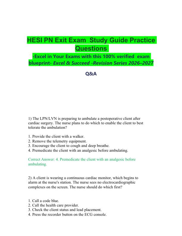 _   HESI PN Exit Exam  Study Guide Practice Questions   -Excel in Your Exams with this 100% verified  exam blueprint- Excel & Succeed -Revision Series 2026–2027  
