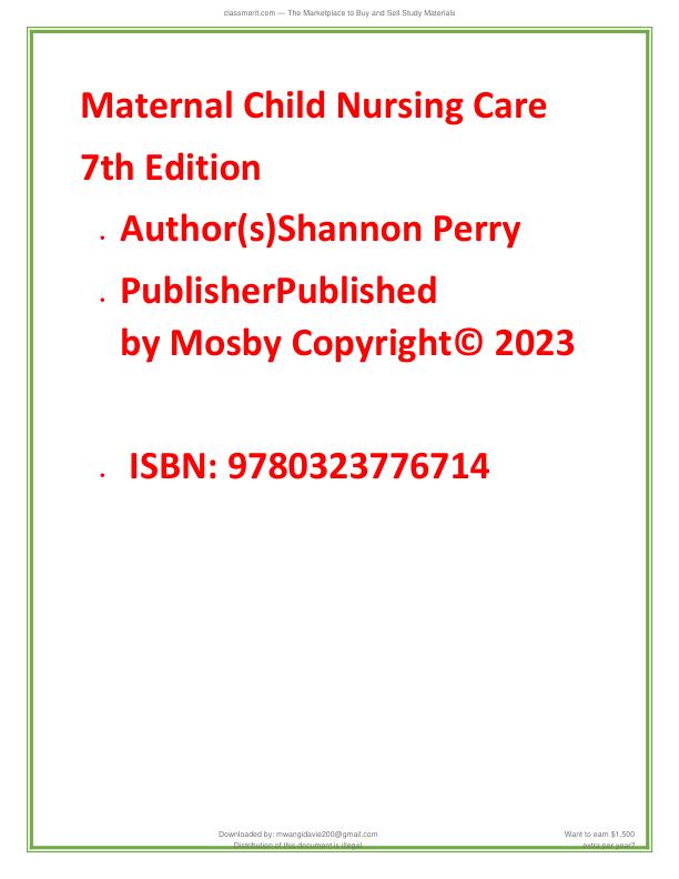 Maternal Child Nursing Care, 7th Edition Test Bank_-Excel in Your Exams with this 100% verified  exam blueprint- Excel & Succeed -Revision Series 2026–2027