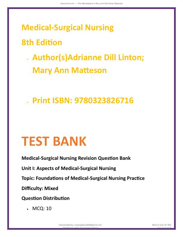 Medical-Surgical Nursing 8th Edition Test Bank_-Excel in Your Exams with this 100% verified  exam blueprint- 2026