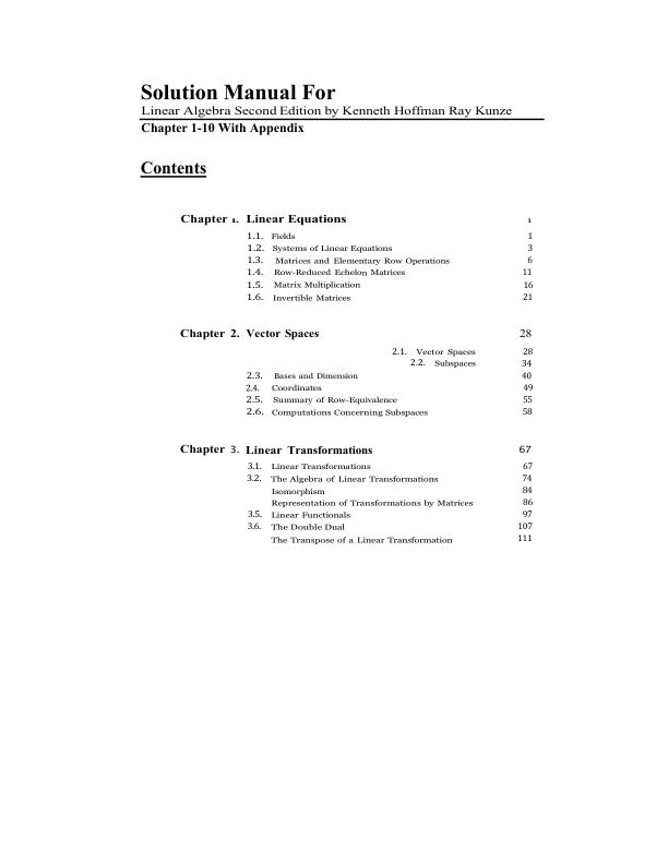 mobile-preview-Solution Manual For Linear Algebra Second Edition by Kenneth Hoffman Ray Kunze | Chapter 1-10 With Appendix