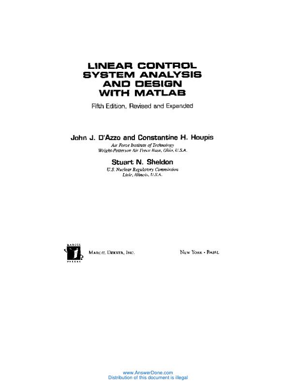 mobile-preview-Solution Manual For Linear control system Analysis and Design with Matlab 5th Edition John J. DAzzo and Constantine  H. Houpis,Stuart N. Sheldon | Chapter 1-16 With Appendix (A-D)