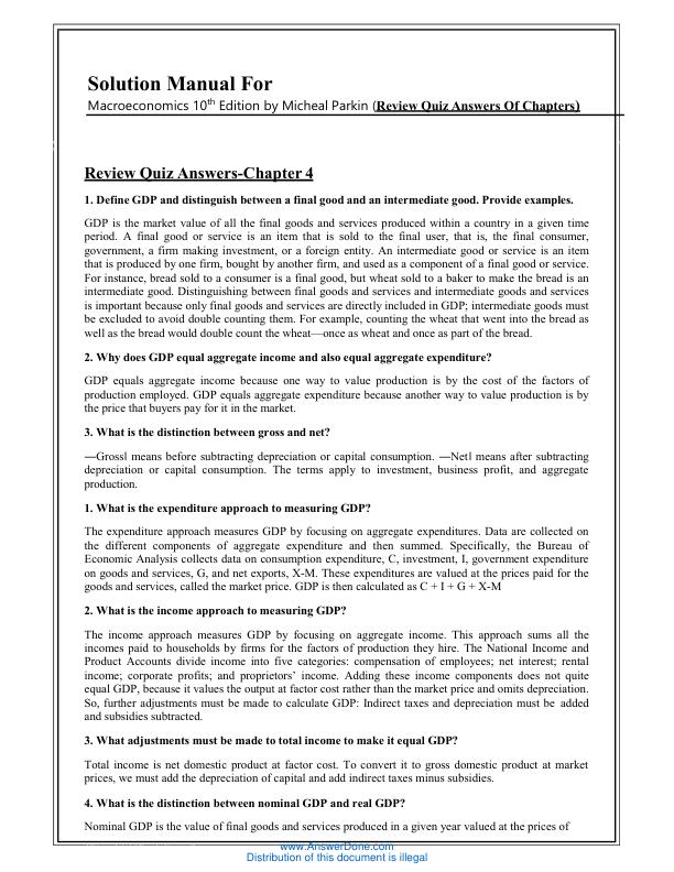 Solution Manual For Macroeconomics 10th Edition by Micheal Parkin (Review Quiz Answers Of Chapters)