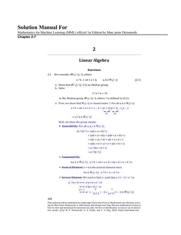mobile-preview-Solution Manual For Mathematics for Machine Learning (MML) official 1st Edition by Marc peter Deisenroth Chapter 2-7