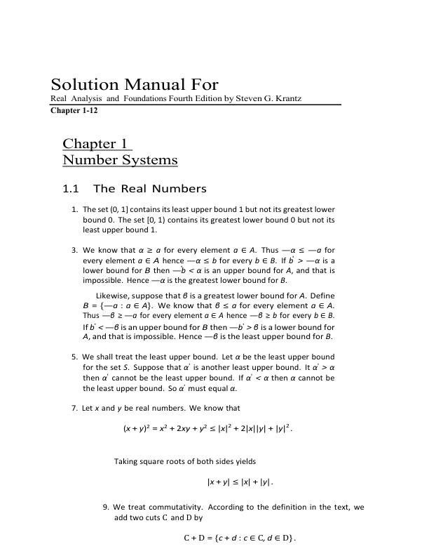 Solution Manual For Real Analysis and Foundations Fourth Edition by Steven G. Krantz Chapter 1-12 | With Complete Solution Guide A+