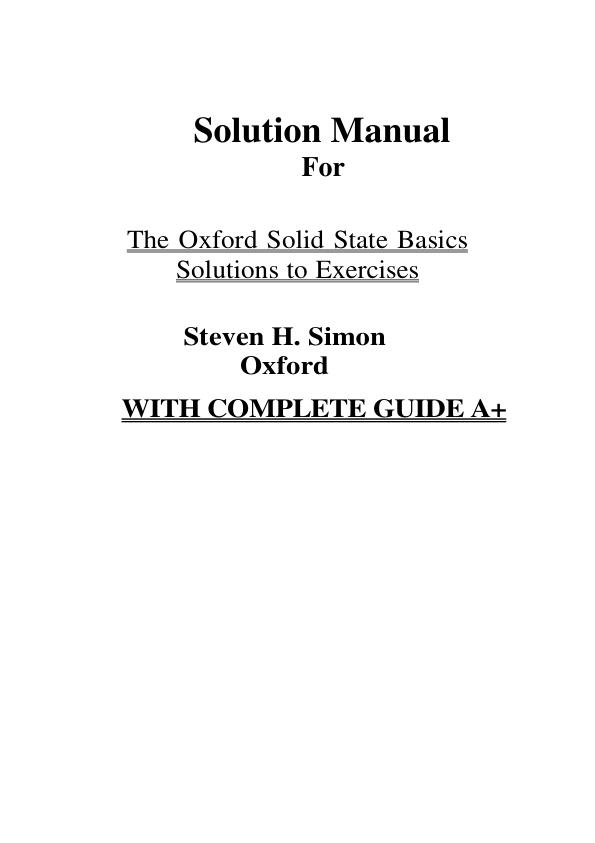 Solution Manual For The Oxford Solid State Basics Solutions to Exercises Steven H. Simon Oxford Chapter 1-23 | Complete 100% A+ Guide