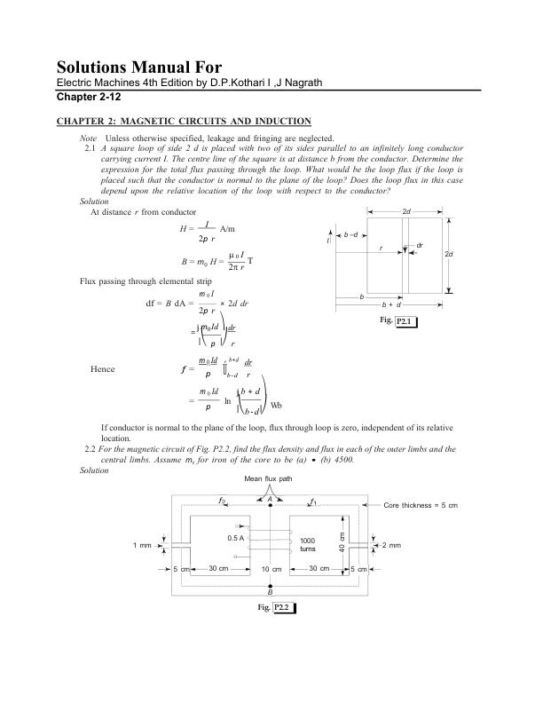 Solutions Manual For Electric Machines 4th Edition by D.P.Kothari I ,J Nagrath Chapter 2-12 With Complete Solution A+ Guide 