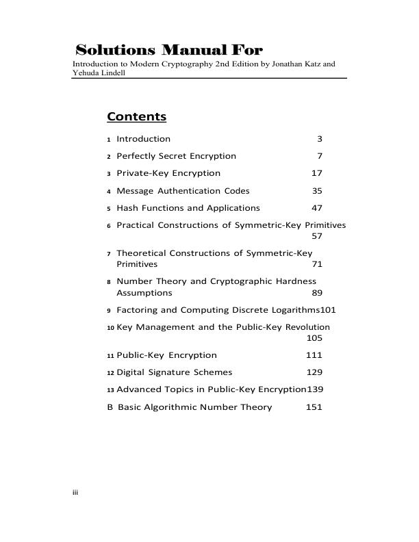Solutions Manual For Introduction to Modern Cryptography 2nd Edition by Jonathan Katz and Yehuda Lindell Chapter 1-13 | With Appendix B Complete Solution A+ Guide 